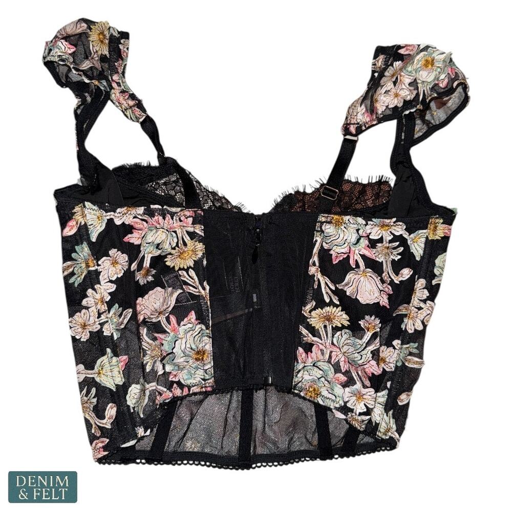 NEW Victoria’s Secret Dream Angels Floral Lace Longline Bra Black 34DD Romantic - Picture 4 of 12
